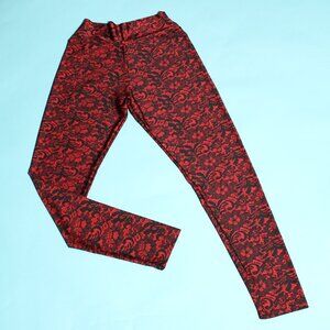 Red/Black Lace Print Leggings L